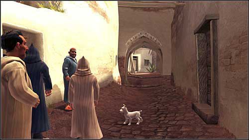 Idź za znajomym Baryłki w przebraniu araba, a będziesz mógł swobodnie wejść do ogrodu - Rozdział 18 - Wejście do pałacu - Opis przejścia - Przygody Tintina: Gra Komputerowa - poradnik do gry