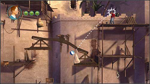 Przy następnej wadze stań na prawej szalce, jak na obrazku powyżej - Rozdział 19 - Pałac Omara Ben Salaada (3) - Opis przejścia - Przygody Tintina: Gra Komputerowa - poradnik do gry