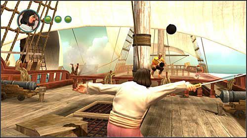 Rzucanymi w Twoją stronę przedmiotami zajmij się podobnie jak kilka rozdziałów wcześniej - Rozdział 21 - Kapitan Franciszek De Barilca - Opis przejścia - Przygody Tintina: Gra Komputerowa - poradnik do gry