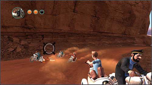 Ostrzeliwuj się strącając kolejnych motocyklistów - Rozdziały 22 - 23 - Opis przejścia - Przygody Tintina: Gra Komputerowa - poradnik do gry