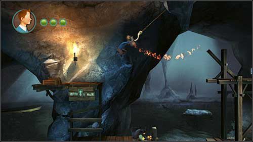 Weź pochodnię, odpal ją i skocz w kierunku haka - Rozdział 24 - W podmorskich jaskiniach (1) - Opis przejścia - Przygody Tintina: Gra Komputerowa - poradnik do gry