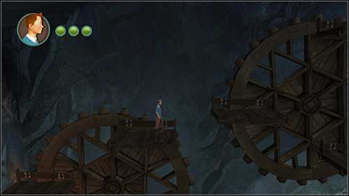 po czym przeskocz na kołowrót po prawej - Rozdział 24 - W podmorskich jaskiniach (1) - Opis przejścia - Przygody Tintina: Gra Komputerowa - poradnik do gry