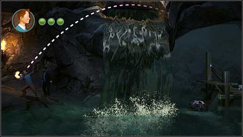 Kiedy dojdziesz do końca w prawo zobaczysz skrzynkę z pochodniami - Rozdział 24 - W podmorskich jaskiniach (2) - Opis przejścia - Przygody Tintina: Gra Komputerowa - poradnik do gry