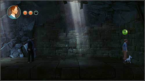 Po przejściu kilku kolejnych korytarzy i pokonaniu przeciwników dojdziesz do miejsca, w którym przejmiesz kontrolę nad Milusiem - Rozdział 24 - W podmorskich jaskiniach (2) - Opis przejścia - Przygody Tintina: Gra Komputerowa - poradnik do gry