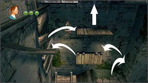 W następnej lokacji musisz wykazać się zręcznością i szybkością - Rozdział 25 - Na wieżę - Opis przejścia - Przygody Tintina: Gra Komputerowa - poradnik do gry