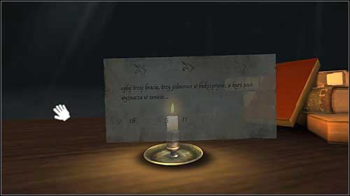 Aby odczytać prawidłową informację zakodowaną na kartach ustaw je nad świeczką, jedna na drugiej - Rozdział 28 - Tajemnica Jednorożca - Opis przejścia - Przygody Tintina: Gra Komputerowa - poradnik do gry