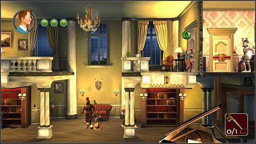 Końcowe etapy w domu nie wymagają już wielkiej finezji, choć przeciwnicy w rycerskich zbrojach pojawią się w większej ilości - Rozdziały 29 - 30 - Opis przejścia - Przygody Tintina: Gra Komputerowa - poradnik do gry