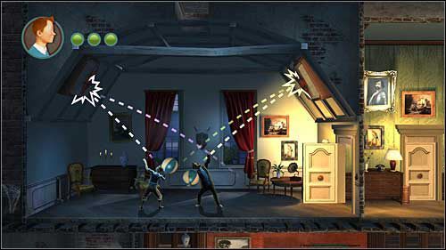 Na następnym ekranie dojdziesz do pokoju z emblematami na ścianach - Rozdziały 29 - 30 - Opis przejścia - Przygody Tintina: Gra Komputerowa - poradnik do gry