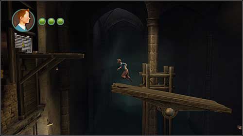 Zaledwie po drugiej komnacie pełnej przeciwników natkniesz się na pierwszą równoważnię - Rozdziały 2, 5, 6 - Złote kraby - Przygody Tintina: Gra Komputerowa - poradnik do gry