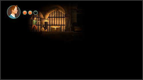 Jeżeli po przejechaniu na drugą stronę ruchomą kładką i zejściu niżej pójdziesz w lewo, powinieneś dotrzeć do skrzyni, którą mijałeś chwilę wcześniej przechodząc z drugiej strony krat - Rozdział 7 - Na salonach - Złote kraby - Przygody Tintina: Gra Komputerowa - poradnik do gry