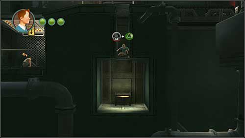 Po pokonaniu bananami dwóch marynarzu w strojach nurków dojdziesz do korytarza z taśmami - Rozdział 12 - Na tropie Allana - Złote kraby - Przygody Tintina: Gra Komputerowa - poradnik do gry