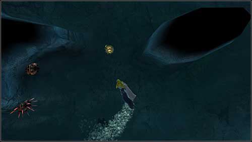 Po zanurkowaniu i przepłynięciu dłuższego korytarza bez potrzeby omijania przeszkadzajek - Rozdziały 13, 14, 18 - Złote kraby - Przygody Tintina: Gra Komputerowa - poradnik do gry