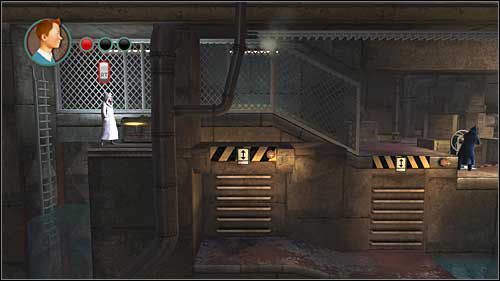 Po tym jak zrzucisz skrzynię do wody, wskocz do niej i od razu popłyń korytarzem w lewo - Rozdziały 19, 20 - Złote kraby - Przygody Tintina: Gra Komputerowa - poradnik do gry