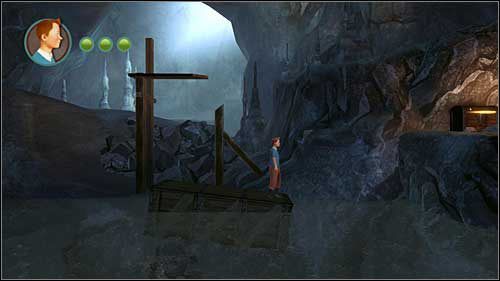 Kiedy znajdziesz się w wodzie, idź do końca i przed zanurkowaniem wejdź na wielką skrzynię unoszącą się na powierzchni - Rozdział 24 - W podmorskich jaskiniach - Złote kraby - Przygody Tintina: Gra Komputerowa - poradnik do gry