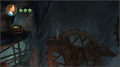 Zaraz po wyjściu z wody trafisz do pomieszczenia z obracającymi się kołowrotami - Rozdział 24 - W podmorskich jaskiniach - Złote kraby - Przygody Tintina: Gra Komputerowa - poradnik do gry