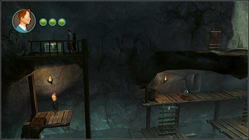 Chwilę później przejdziesz przez drzwi na górę, gdzie czeka Baryłka - Rozdział 24 - W podmorskich jaskiniach - Złote kraby - Przygody Tintina: Gra Komputerowa - poradnik do gry