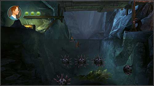 Po spotkaniu z Baryłką wskoczysz na kładkę, która pod ciężarem Tintina 