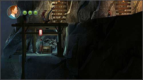 Po kilku krokach w prawo też zobaczysz jak opada i unosi się powierzchnia wody, a na niej pływa skrzynia - Rozdział 24 - W podmorskich jaskiniach - Złote kraby - Przygody Tintina: Gra Komputerowa - poradnik do gry