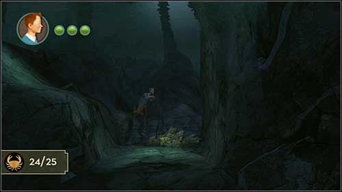 W lokacji, w której przerzucałeś pochodnię ponad wodospadem musisz przepalić linę podtrzymującą kładkę - Rozdział 24 - W podmorskich jaskiniach - Złote kraby - Przygody Tintina: Gra Komputerowa - poradnik do gry