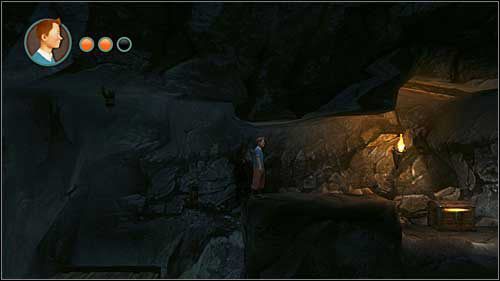 Kawałek dalej rzucisz pochodnią w przeciwnika, który pobiegnie przed siebie i podpali kolejnego - Rozdział 24 - W podmorskich jaskiniach - Złote kraby - Przygody Tintina: Gra Komputerowa - poradnik do gry