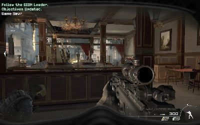 Kontynuuj marsz za swoimi kompanami, aż do zdewastowanej restauracji, gdzie zostaniesz ostrzelany przez wrogów - II- Back and Drag | Opis przejścia gry | Call of Duty Modern Warfare 3 - Call of Duty: Modern Warfare 3 - opis przejścia i operacje specjalne - poradnik do gry