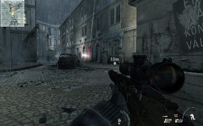 Przejdź przez plac w zaułku przeskocz przez metalowe kraty i nie wychylając się stań tak, abyś widział wszystkich czterech wrogów na ulicy - Resistance Movement | Operacje Specjalne | Call of Duty Modern Warfare 3 - Call of Duty: Modern Warfare 3 - opis przejścia i operacje specjalne - poradnik do gry