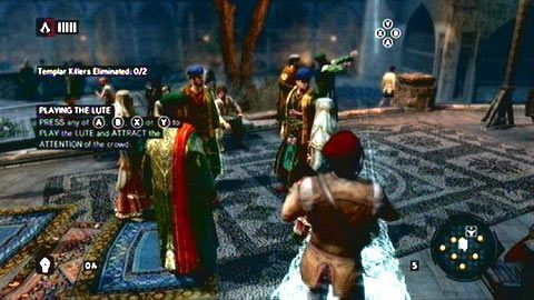 Jak zobaczysz swój cel, stań we wskazanym miejscu, a następnie zaśpiewaj piosenkę - Sekwencja 4 - The Uncivil War (1) | Opis przejścia Assassins Creed Revelations - Assassins Creed: Revelations - poradnik do gry