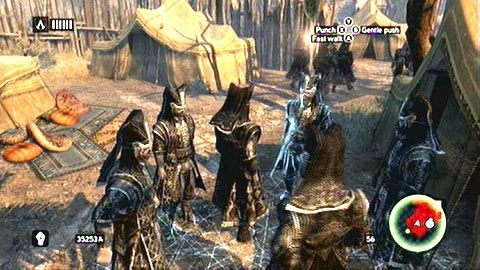 Na początku wmieszaj się w grupę z prawej, a następnie podejdź do trójki mężczyzn patrolujących pobliski teren - Sekwencja 6 - Fortunes Disfavor (1,2) | Opis przejścia AC Revelations - Assassins Creed: Revelations - poradnik do gry