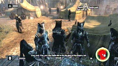 Po drugiej stronie ponownie schowaj się miedzy stojącymi żołnierzami - Sekwencja 6 - Fortunes Disfavor (1,2) | Opis przejścia AC Revelations - Assassins Creed: Revelations - poradnik do gry