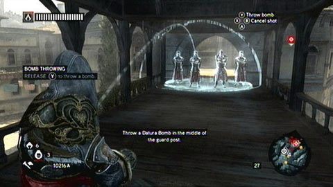 Po rozpoczęciu zadania podejdź do wskazanych strażników i rzuć w nich Datura Bomb - Misje Piri Reisa - Datura, Caltrops | Zadania dodatkowe AC Revelations - Assassins Creed: Revelations - poradnik do gry