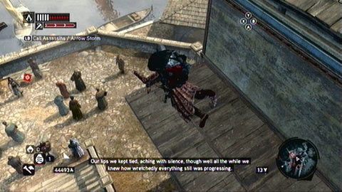 Zjedź wtedy szybko liną z prawej i zabij stojącego na dachu strażnika - Misje mistrzów (11,12) | Zadania dodatkowe Assassins Creed Revelations - Assassins Creed: Revelations - poradnik do gry