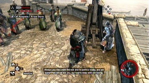 Z jego pozycji możesz zeskoczyć na dół, podbiec do celu, a następnie zasztyletować kobietę - Misje mistrzów (11,12) | Zadania dodatkowe Assassins Creed Revelations - Assassins Creed: Revelations - poradnik do gry