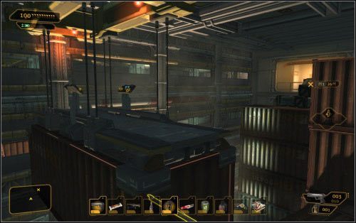 Prędzej czy później, w hali z kontenerami zamelduj się na zdalnie sterowanej platformie - (2) Wariant agresywny - Znajdź CIC - Ucieczka z patelni - Deus Ex: Human Revolution - The Missing Link - poradnik do gry
