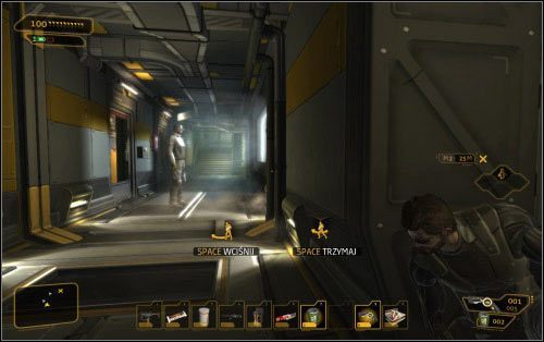 Koncentracja sił wroga znajduje się w rejonie docelowego punktu kontroli (3) i dostępu do niego bronią nie tylko wartownicy, ale także lasery (4) - (1) Wariant pokojowy - Załaduj dane biometryczne do głównego komputera więziennego - W brzuchu bestii - Deus Ex: Human Revolution - The Missing Link - poradnik do gry