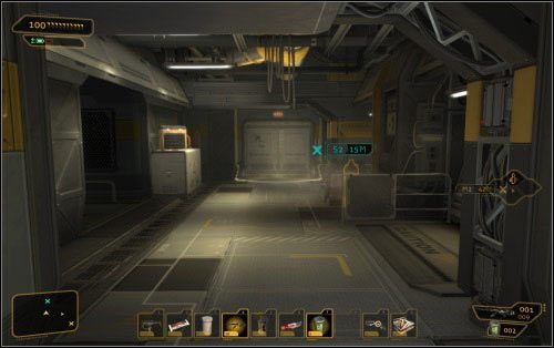 Niebieski znacznik nakieruje Cię na nieochranianą przez nikogo windę (1) - Szukanie złomu dla Quinna - Questy poboczne - Deus Ex: Human Revolution - The Missing Link - poradnik do gry