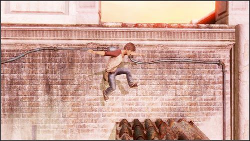 Musimy po nich przeskoczyć na koniec budynku przed nami i wspiąć się do góry w miejscu, w którym balustrada jest zniszczona [1] - Rozdział 3- Robota na poziomie | Opis przejścia Uncharted 3 Oszustwo Drakea - Uncharted 3: Oszustwo Drakea - poradnik do gry