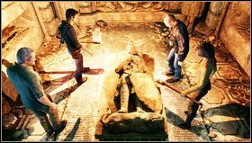 Udajemy się więc na górę do pomników z kagańcami i wchodzimy na krętą klatkę schodową [1] by dostać się do grobowca - Rozdział 9- Droga środka | Opis przejścia Uncharted 3 Oszustwo Drakea - Uncharted 3: Oszustwo Drakea - poradnik do gry