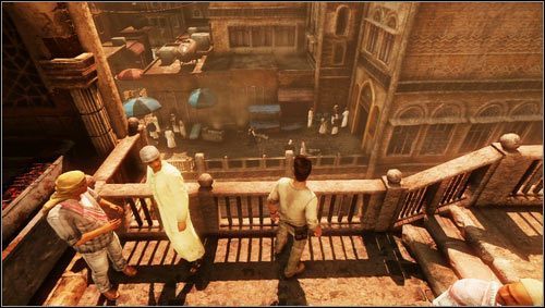 Przebijamy się dalej przez tłum i podchodzimy do barierki by zobaczyć w dole Talbota [1] - Rozdział 11- Jako na górze, tako i na dole (2) | Opis przejścia Uncharted 3 - Uncharted 3: Oszustwo Drakea - poradnik do gry