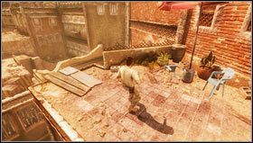 Musimy teraz przeskoczyć po budynkach po prawej [1], a następnie dołączyć do naszego wroga skacząc w lewo [2] - Rozdział 11- Jako na górze, tako i na dole (2) | Opis przejścia Uncharted 3 - Uncharted 3: Oszustwo Drakea - poradnik do gry