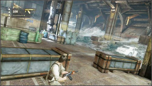 Nieostrożne obchodzenie się z materiałami wybuchowymi spowoduje, że statek zacznie nabierać wody [1] - Rozdział 15- Pływaj albo giń | Opis przejścia Uncharted 3 Oszustwo Drakea - Uncharted 3: Oszustwo Drakea - poradnik do gry