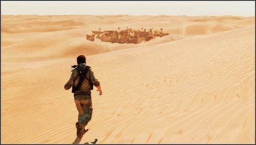 Podchodzimy do niego by zobaczyć miasteczko położone w oddali [1] - Rozdział 18- Rubal Khali | Opis przejścia Uncharted 3 Oszustwo Drakea - Uncharted 3: Oszustwo Drakea - poradnik do gry