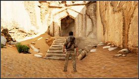 Po nieudanej próbie napicia się wody podchodzimy do szczeliny i zaczynamy wspinaczkę po ścianie po lewej [1] - Rozdział 19- Osada | Opis przejścia Uncharted 3 Oszustwo Drakea - Uncharted 3: Oszustwo Drakea - poradnik do gry