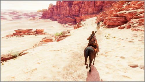 Wraz z naszym pustynnym towarzyszem ruszamy na koniach [1] na podbój karawany Marlo - Rozdział 20- Karawana | Opis przejścia Uncharted 3 Oszustwo Drakea - Uncharted 3: Oszustwo Drakea - poradnik do gry