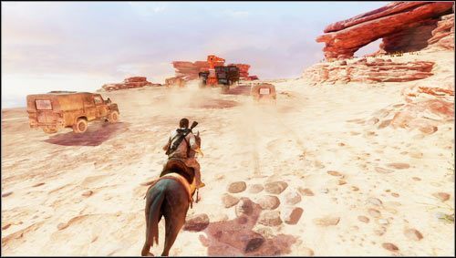 Wkrótce dogonimy konwój i przeskoczymy z powrotem na swojego konia - Rozdział 20- Karawana | Opis przejścia Uncharted 3 Oszustwo Drakea - Uncharted 3: Oszustwo Drakea - poradnik do gry