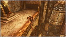 Po wylądowaniu na kolejnej kamiennej półce wdrapujemy się na ścianę i wchodzimy na drewnianą belkę - Rozdział 20- Karawana | Opis przejścia Uncharted 3 Oszustwo Drakea - Uncharted 3: Oszustwo Drakea - poradnik do gry