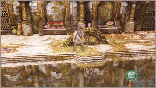 W wodnym odbiciu zobaczymy Drakea stojącego po lewej stronie [1] - Rozdział 21- Atlantyda pustyni | Opis przejścia Uncharted 3 Oszustwo Drakea - Uncharted 3: Oszustwo Drakea - poradnik do gry