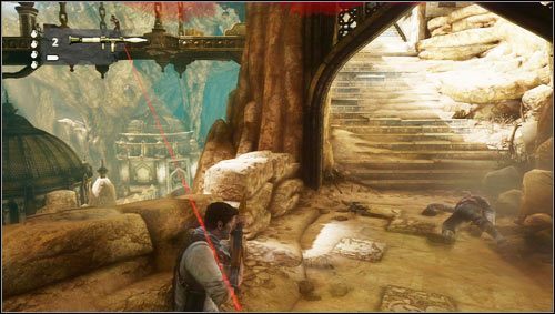 Udajemy się po schodach po prawej w kierunku naszych wrogów - Rozdział 22- Śniący na jawie | Opis przejścia Uncharted 3 Oszustwo Drakea - Uncharted 3: Oszustwo Drakea - poradnik do gry