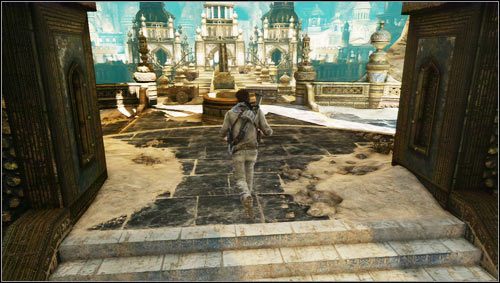 Gdy poznamy dalsze plany naszej konkurencji otwieramy wrota przy pomocy dwóch dźwigni i udajemy się w lewo na szeroki most z kołami zębatymi [1] - Rozdział 22- Śniący na jawie | Opis przejścia Uncharted 3 Oszustwo Drakea - Uncharted 3: Oszustwo Drakea - poradnik do gry