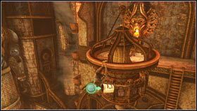 Rozwiązując zagadkę metalowych wrót pilnowanych przez dwa posągi [1] wejdziemy po drabinie do pierwszej dźwigni sterującej prawym posągiem - Rozdział 20 | Skarby w Uncharted 3 Oszustwo Drakea - Uncharted 3: Oszustwo Drakea - poradnik do gry