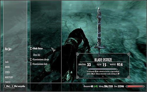Jeżeli pokonałeś Bladą Damę w bezpośredniej walce, to musisz zbadać ciało Rajirra i wziąć Blade Ostrze (powyższy screen) - Blada Dama | Questy poboczne w Skyrim - Skyrim - poradnik, mapy, questy